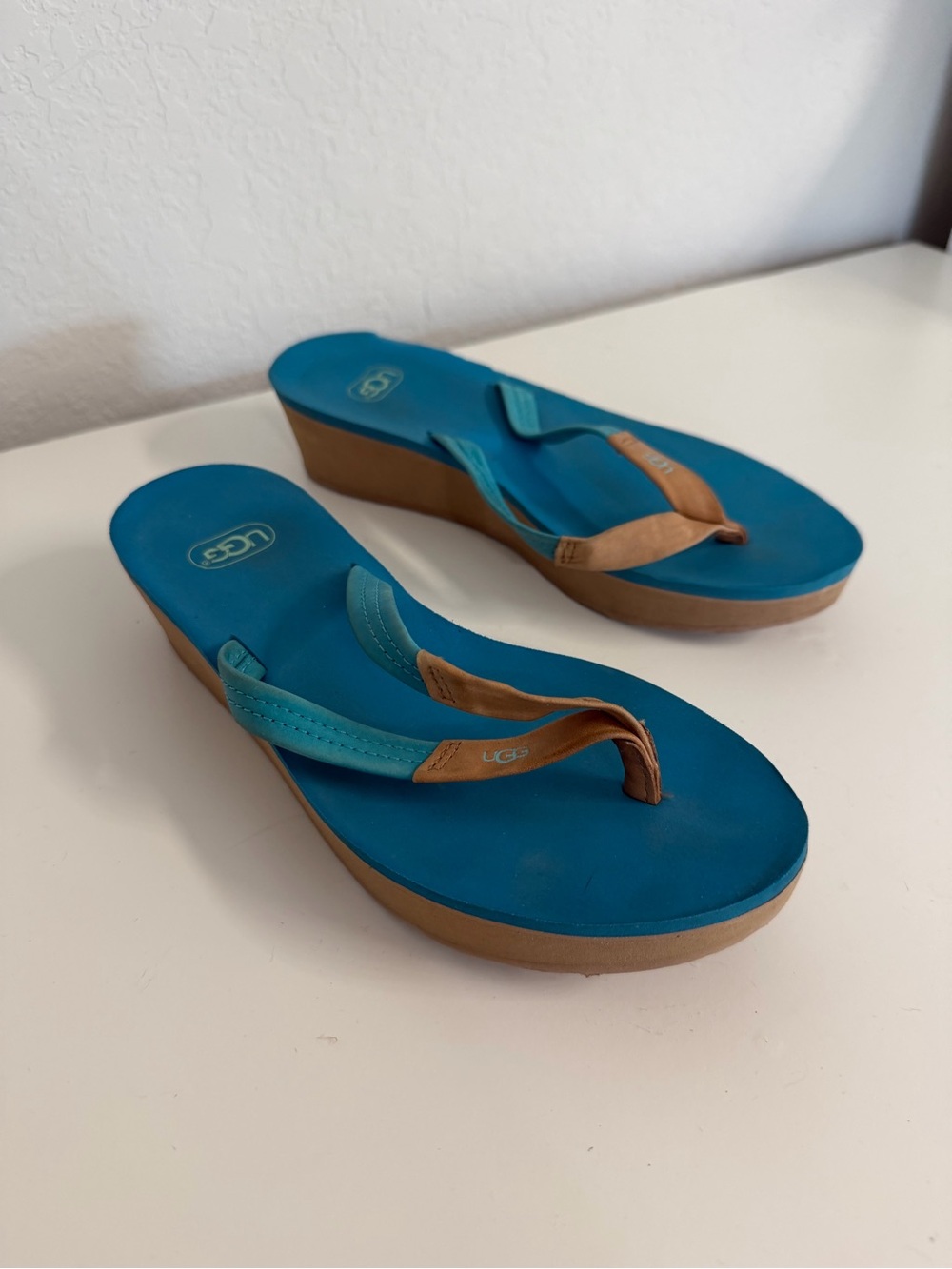 UGG | Women’s Teal and Tan Wedge Flip Flop Sandals